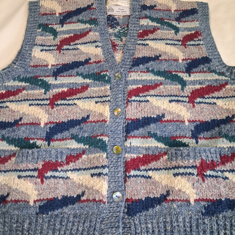 Sasha Kagan Womens Brittish Hand Knit Pure Wool Vest Sz 40 Heritage Artisan - Picture 6 of 7